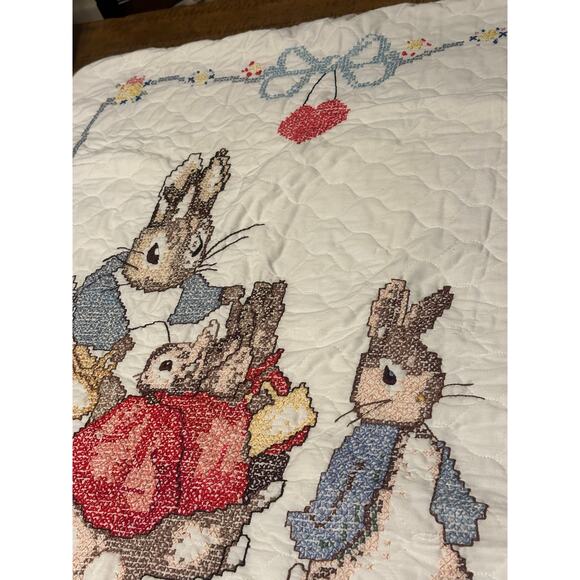 Vintage Beatrix Potter Peter Rabbit Baby Quilt Blanket Handmade Nursery 1990 - Picture 7 of 12